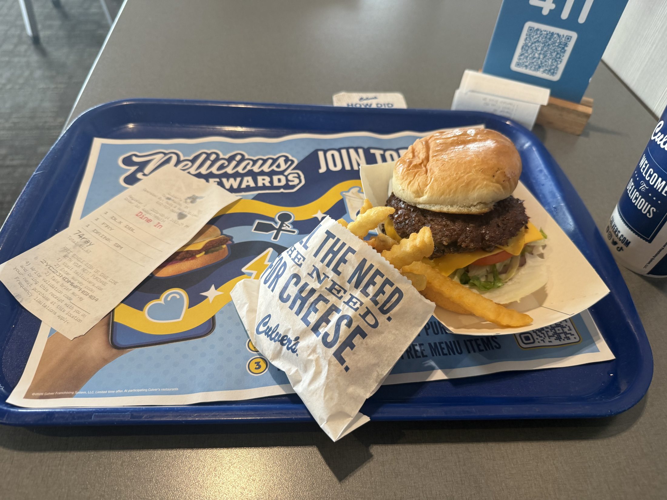 The Culver's ButterBurger with the 74ray receipt