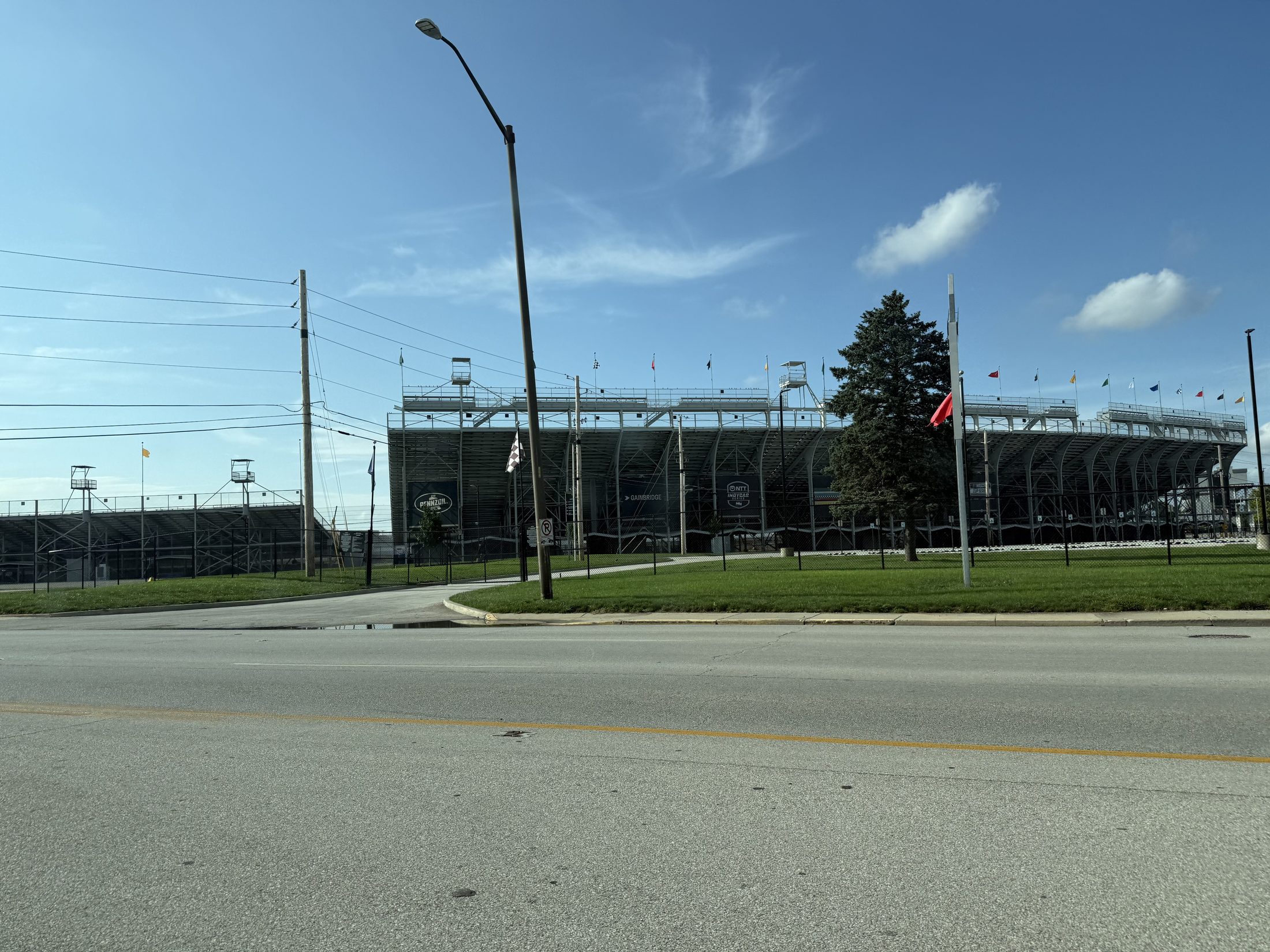 The closed Indianapolis Motor Speedway grandstands