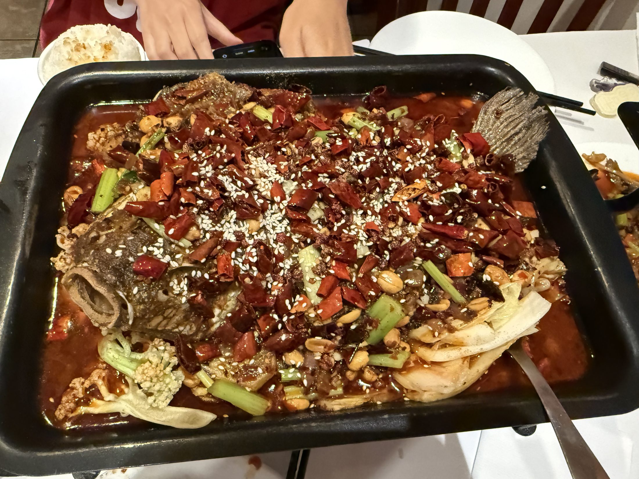 Sichuan spicy grilled fish on arrival night